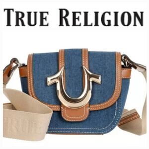 True Religion Mini Flap Denim Horseshoe Logo Crossbody Bag
